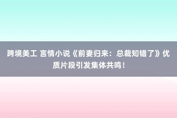 跨境美工 言情小说《前妻归来：总裁知错了》优质片段引发集体共鸣！